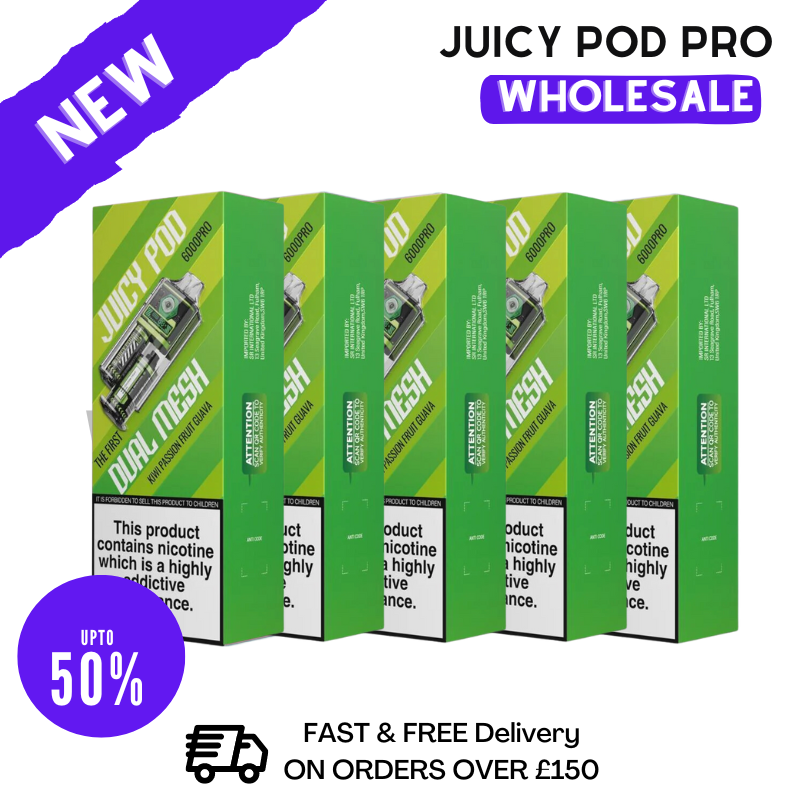 Bulk Buy Kiwi Passion Fruit Guava Juicy Pod 6000 Puff 6K Wholesale - Box Of 5 - VU9