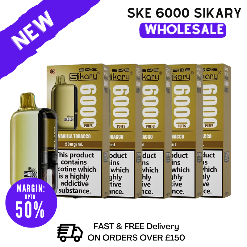 Shop Vanilla Tobacco SKE Sikary 6000 Puff 6K Wholesale - Box Of 5 - UK Vape World