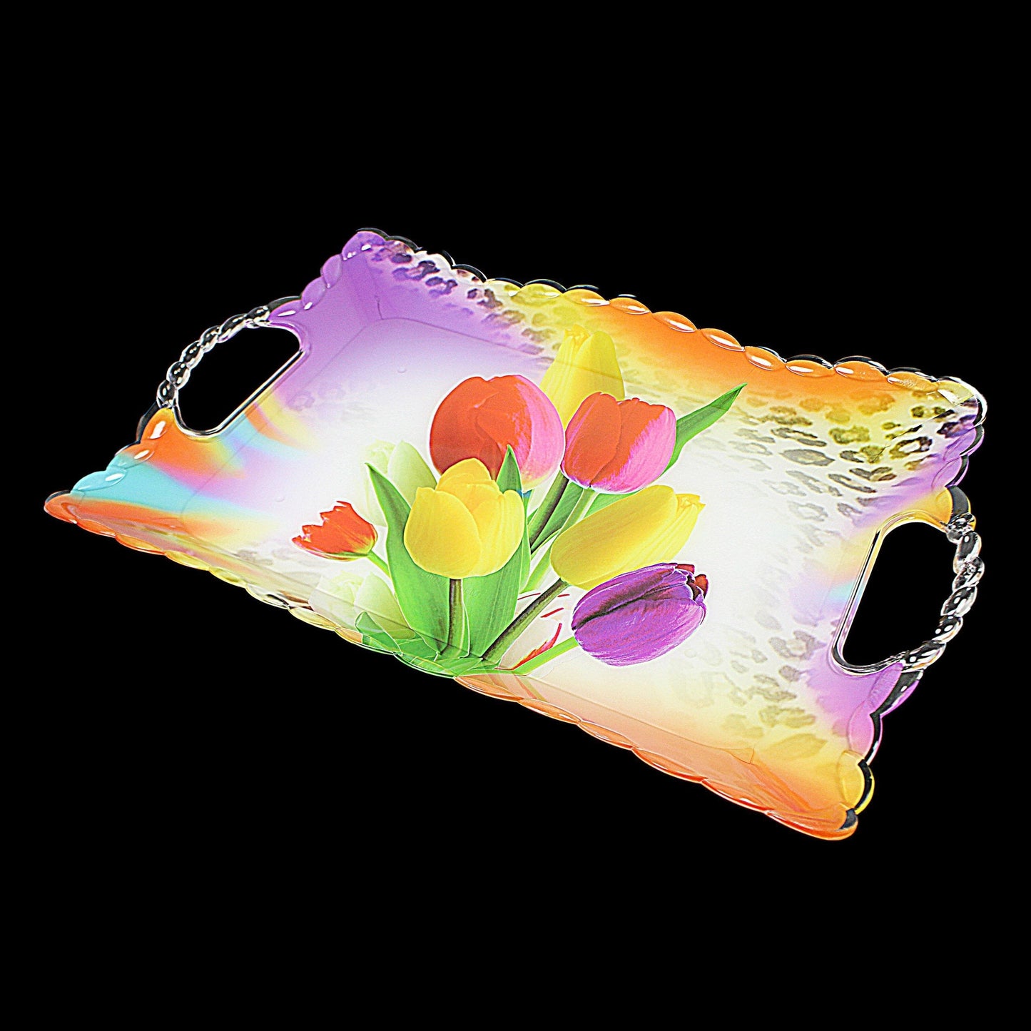 Plastic Floral Printed Serving Tray 40cm x 25cm Assorted Colours and Designs0727 (Parcel Rate)