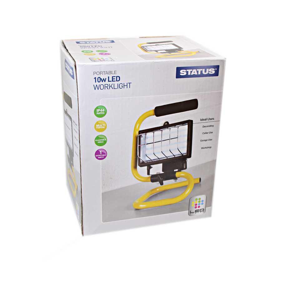 Status 10w LED Work Light With Metal Frame Black & Yellow 1 Metre Cable Plug Diy 6630 (Parcel Rate)