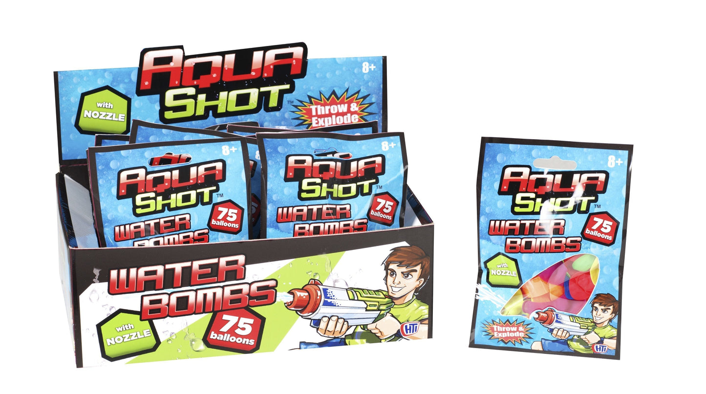 75 Aqua Shot Water Bombs Balloons Throw Explode Fun Plus Nozzle 1373900 (Parcel Rate)