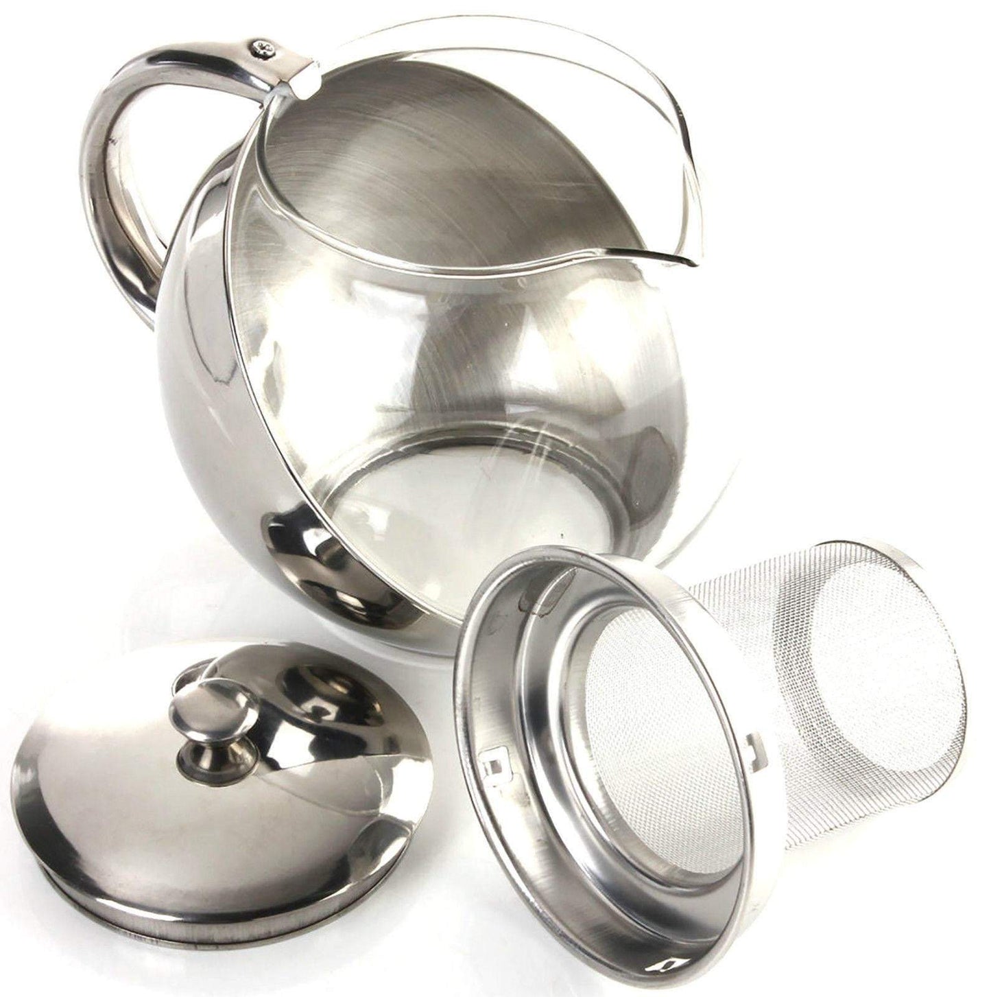 Stainless Steel & Glass Teapot 1100ml Stylish w/ Loose Tea Leaf Infuser Tea Pot 2881 (Parcel Rate)