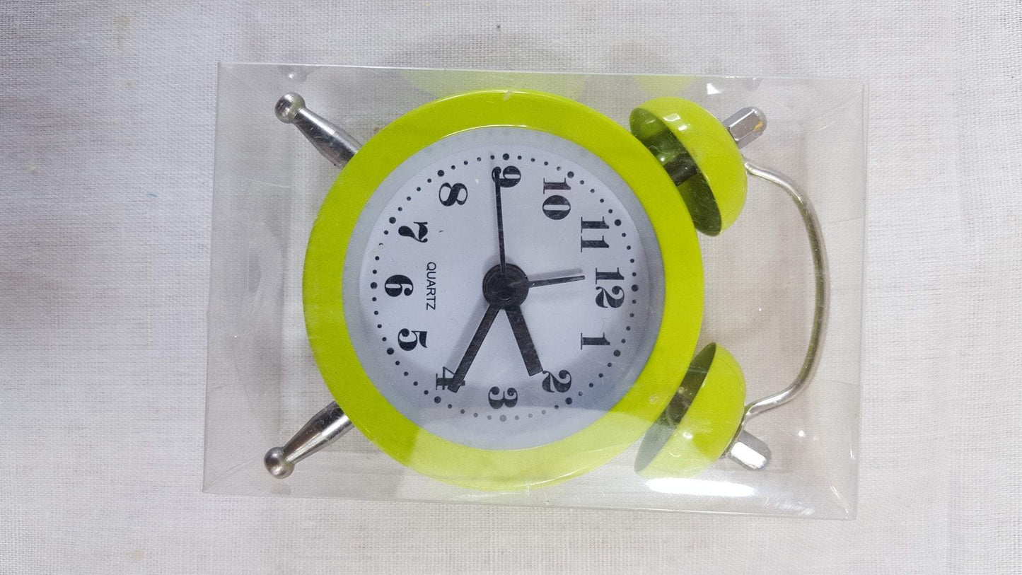 Classic Double Bell Mini Alarm Clock Quartz Movement Bedside Assorted Colours 0512 (Parcel Rate)