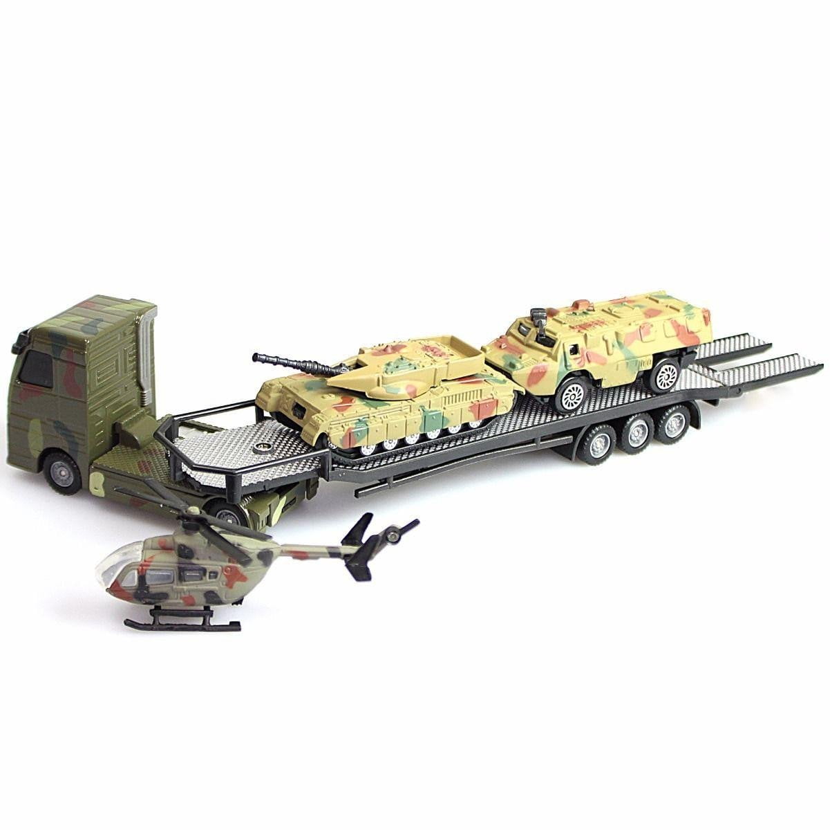 5 Piece Army Combat Transporter Set Includes 2 Military Tanks With A Combat Helicopter 2471 (Parcel Rate)