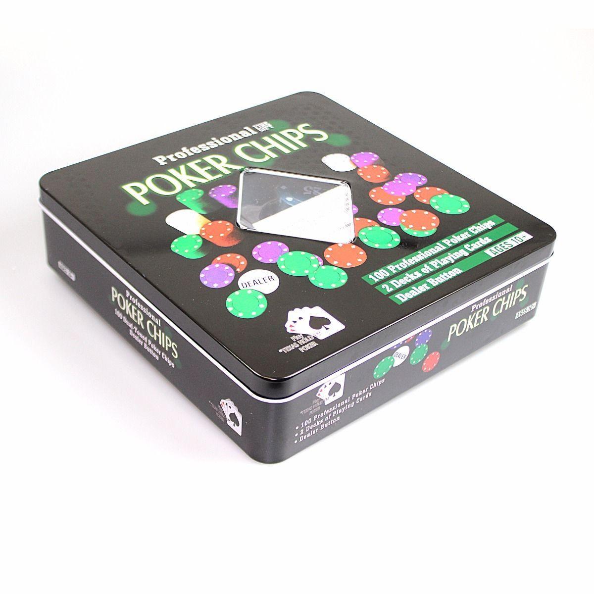 Professional Poker Chips 2 Decks Playing Cards 100 Poker Chips & Dealer Button 4060 (Parcel Rate)