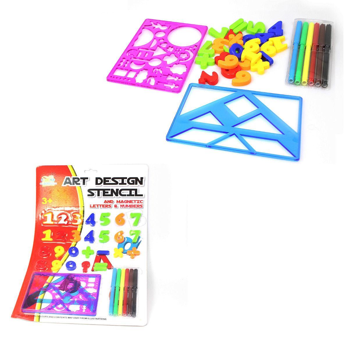 Childrens Magnetic Numbers Stencils Felt Tip Pens Set Fridge Magnets Study Home 3103 (Parcel Rate)