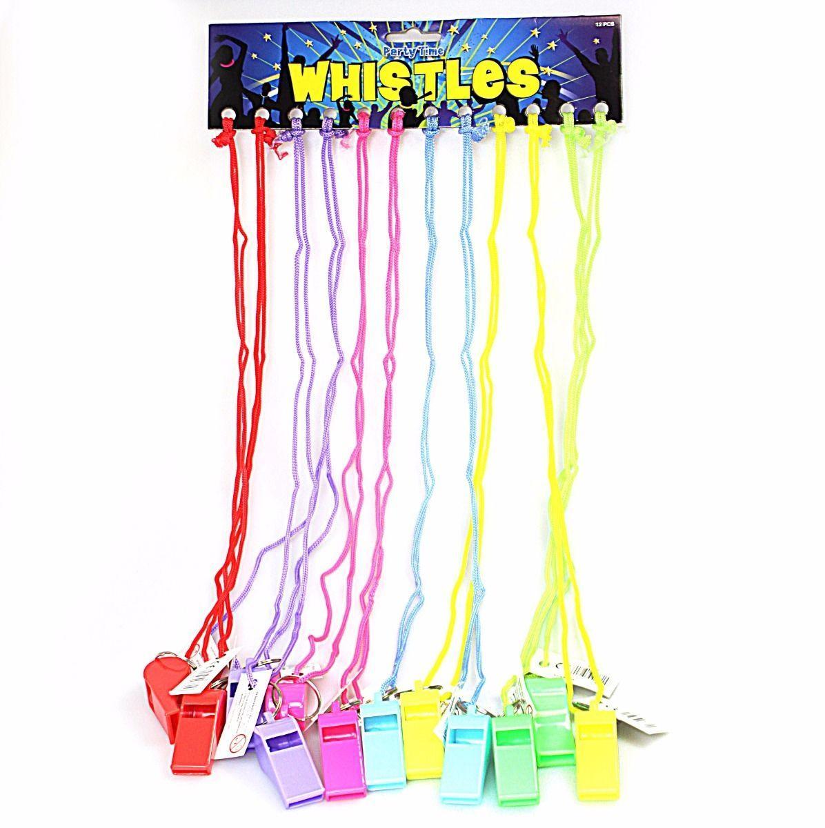 6 x Neon Lanyard Whistles Sports Team Party Bags Carnival 3715 (Parcel Rate)