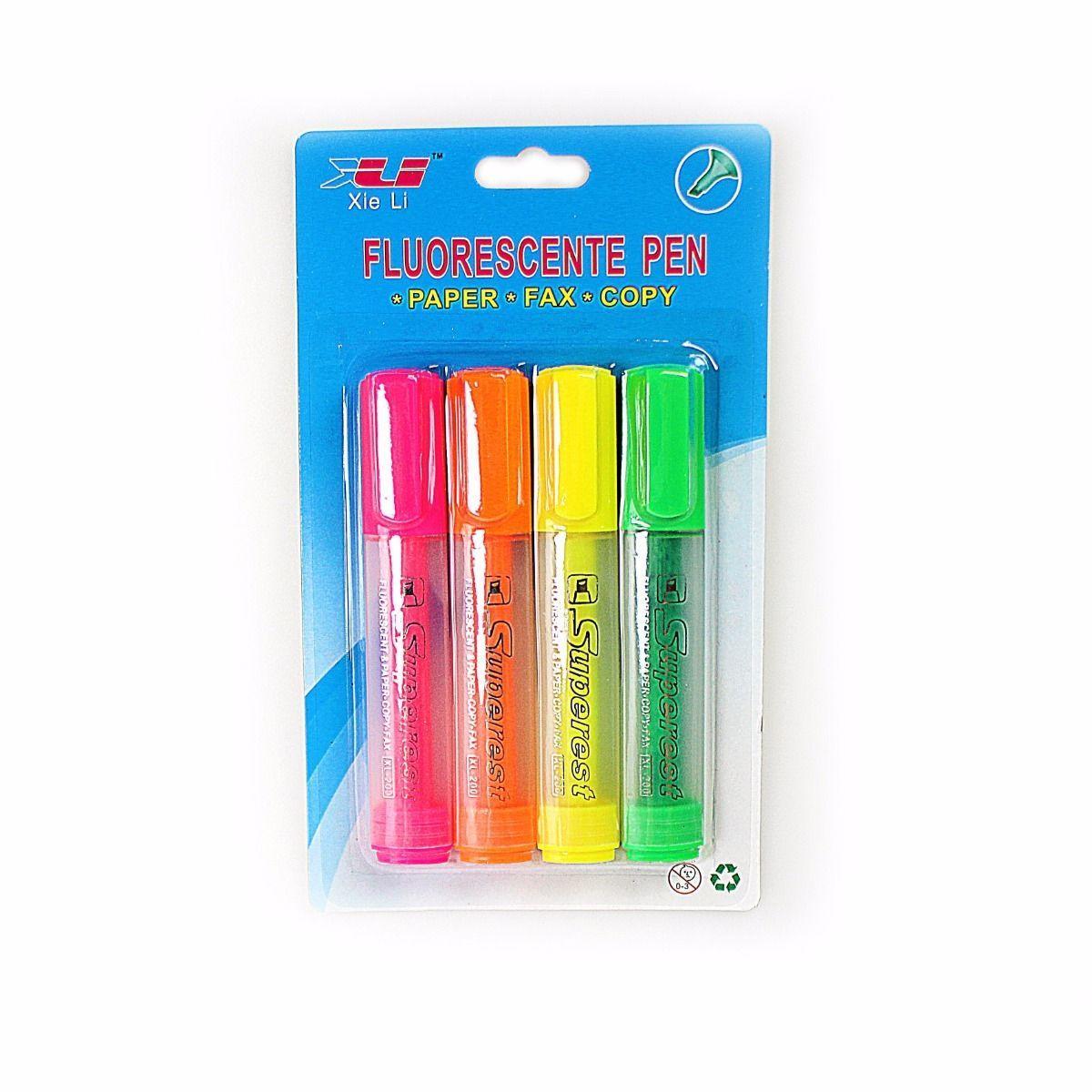 Set 4 NEON FLOURESCENT HIGHLIGHTER PENS -Marker Pens, Home, School & Office 3006 (Large Letter Rate)