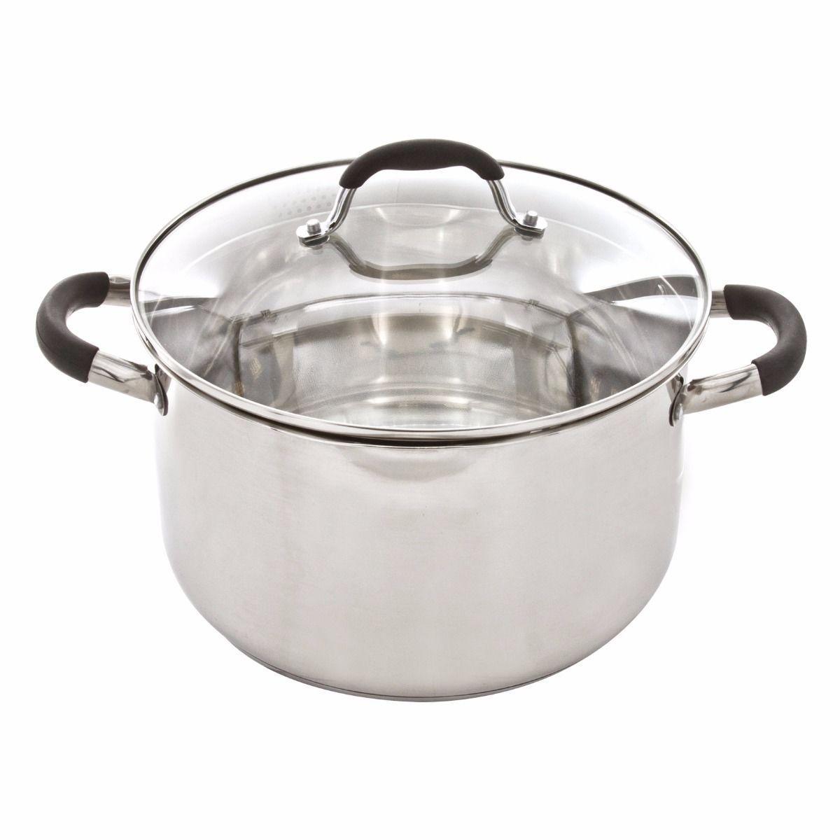 Stainless Steel Lustro STRAIN & POUR CASSEROLE PAN 28cm/10L -Grip Cool Handles 9565 (Parcel Rate)