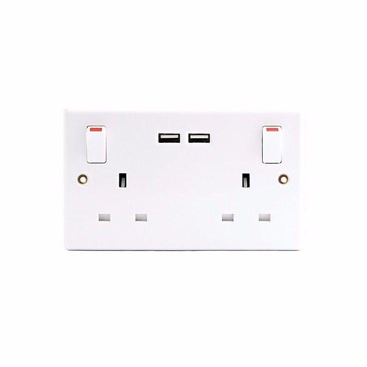 Pifco 2 Gang Switched Socket With USB DIY Electrical Fittings ELA1152GE (Parcel Rate)
