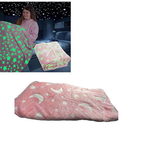 Magic Glow In The Dark Blanket Pink / Grey 6660 (Parcel Rate)