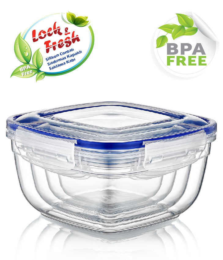 Square Clear Plastic Food Airtight Storage Container Set 4Pcs D30143 (Parcel rate)