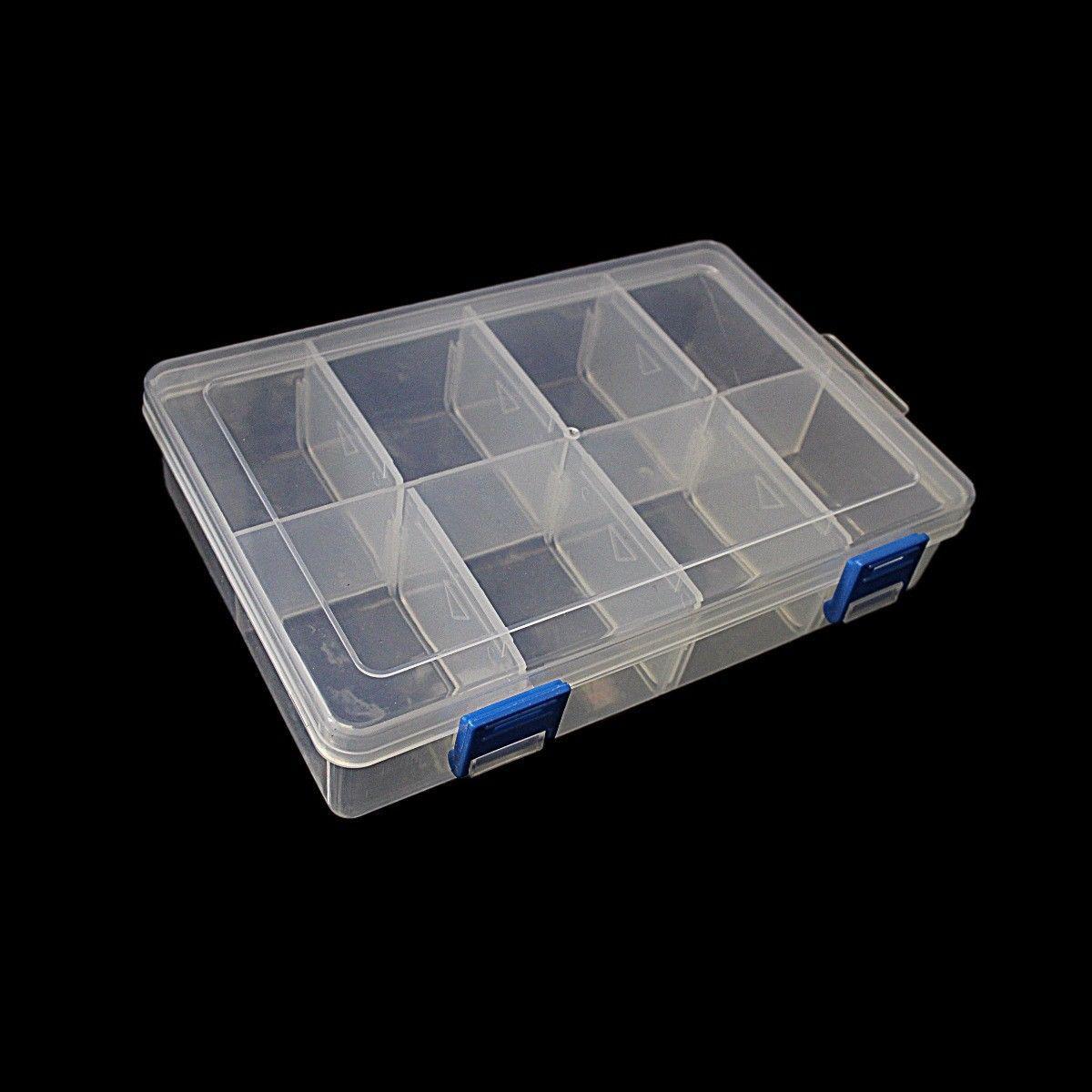8 Plastic Compartment Box Small Organiser Storage Craft Nail Beads Box 20cm x 14cm 4366 (Parcel Rate)