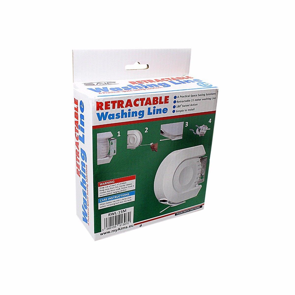 12 Metre 180 Degrees Retractable Washing Line Simple Installation DIY White 1307 (Parcel Rate)