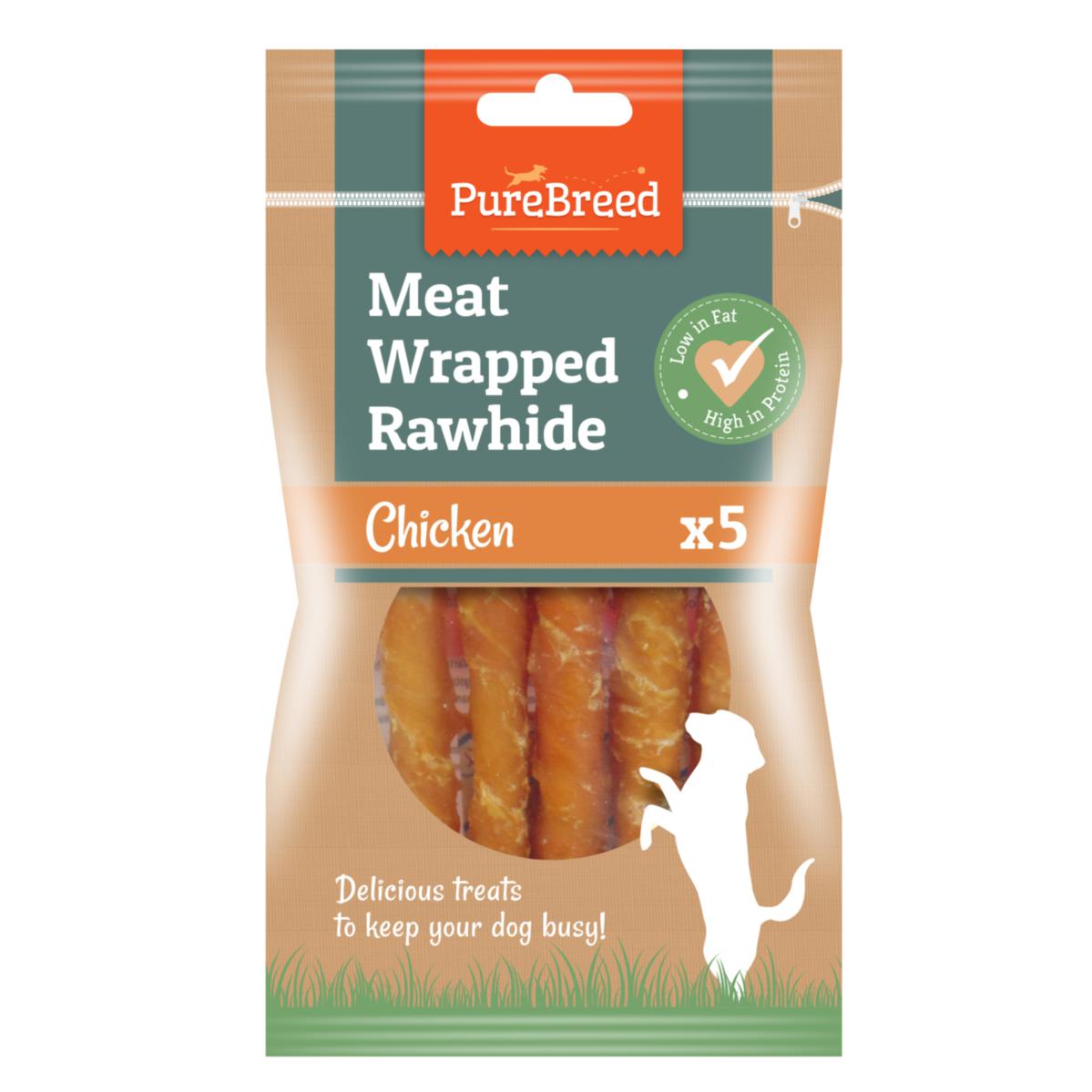 Dog Treats Meat Wrapped Rawhide Twist Sticks Chicken Flavour 5 Pack 317606 (Parcel Rate)