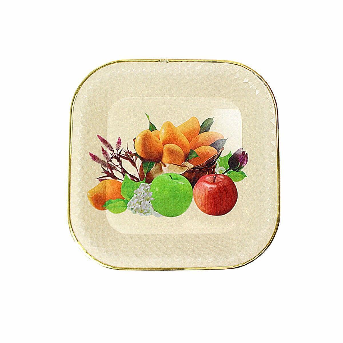 Square Plastic Kitchen Plate Rattan Style Floral Print 30cm 4887 (Parcel Rate)
