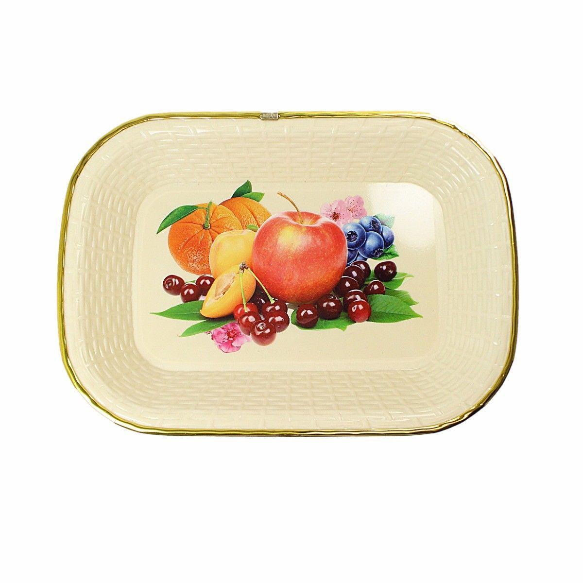 Rectangle Plastic Kitchen Plate Rattan Style Floral Print 32cm x 22cm 4889 (Parcel Rate)