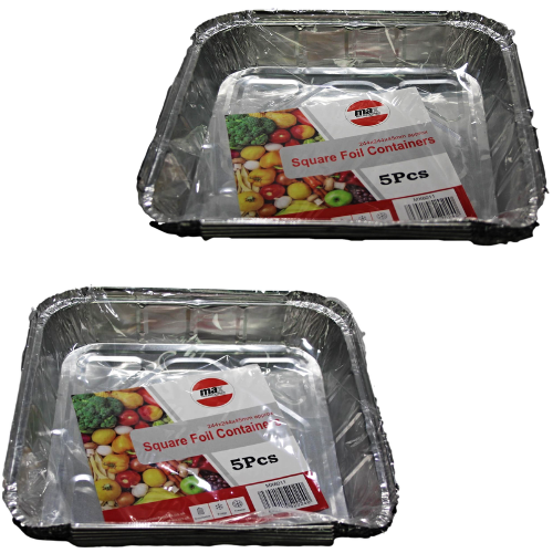 Pack Of 5 Aluminium Foil Containers With Lids 244 x 244 x 45mm MX-6011 (Parcel Rate)