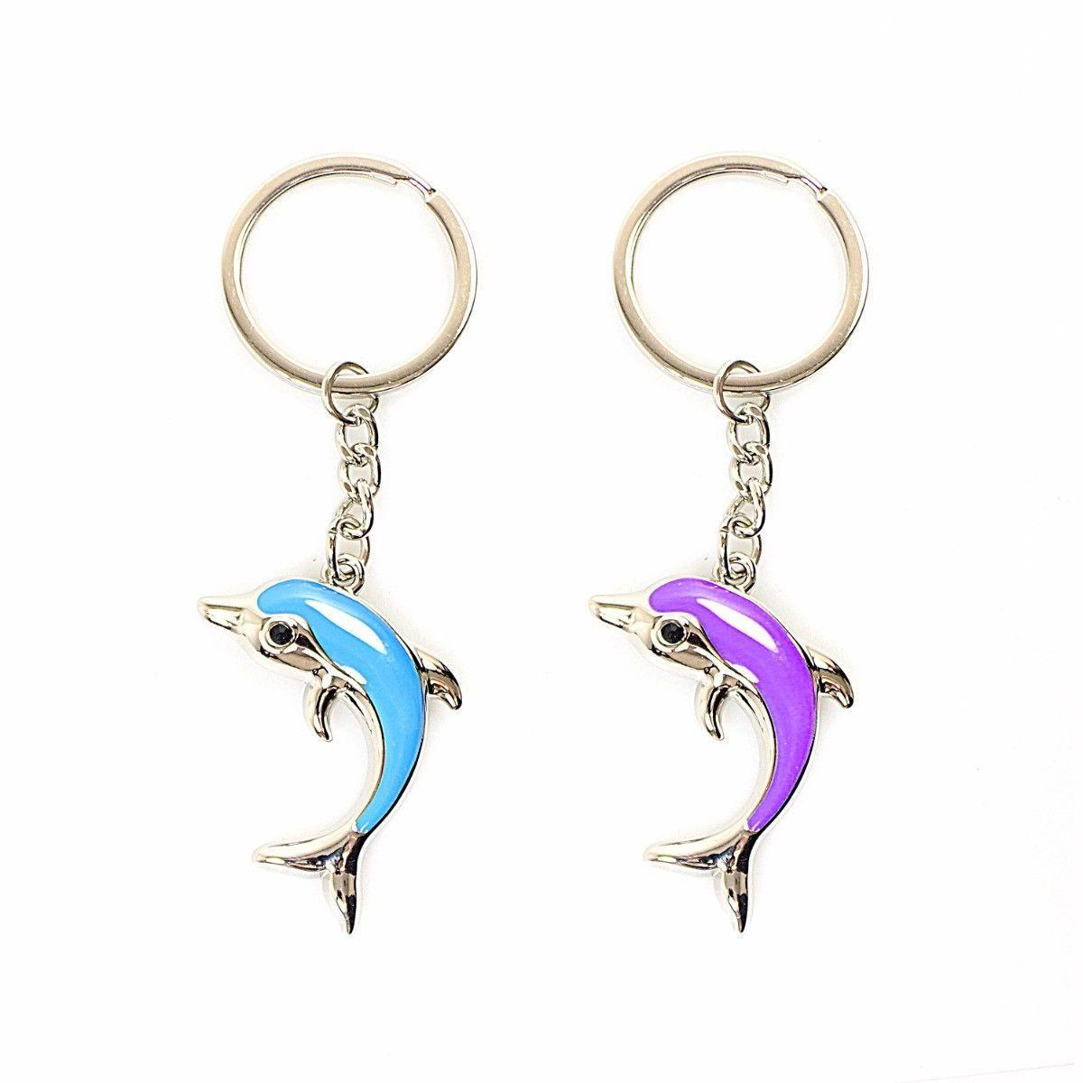 Metal Dolphin Shaped Keyring Style Keychain Blue Purple 2520 (Large Letter Rate)