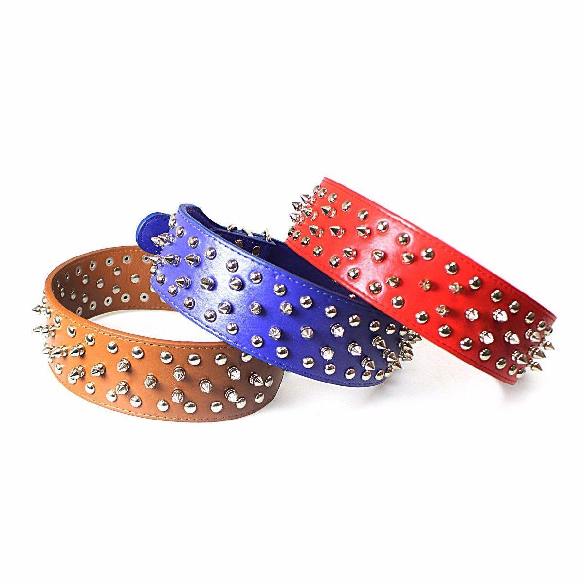 Adjustable Cat/Dog Leather Neck Strap With Spiked Studded Collar Buckle 2258 (Parcel Rate)