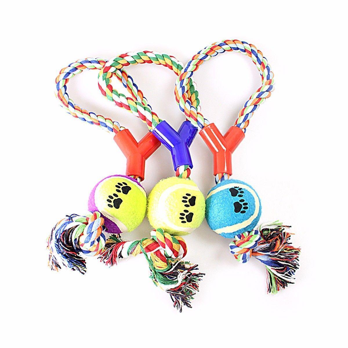 Tennis Ball Rope Fetch, Chew & Bite Toys, For Dogs & Puppies Cotton Blend 2139 (Parcel Rate)