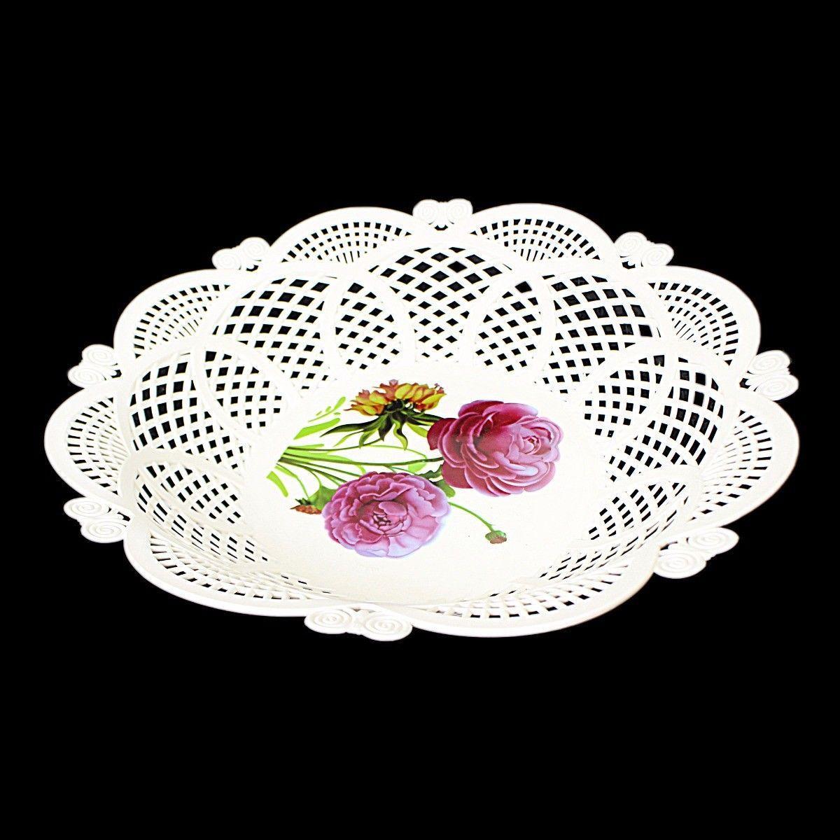 Fancy Floral Printed Round Plastic Serving Tray 29cm 3215 (Parcel Rate)