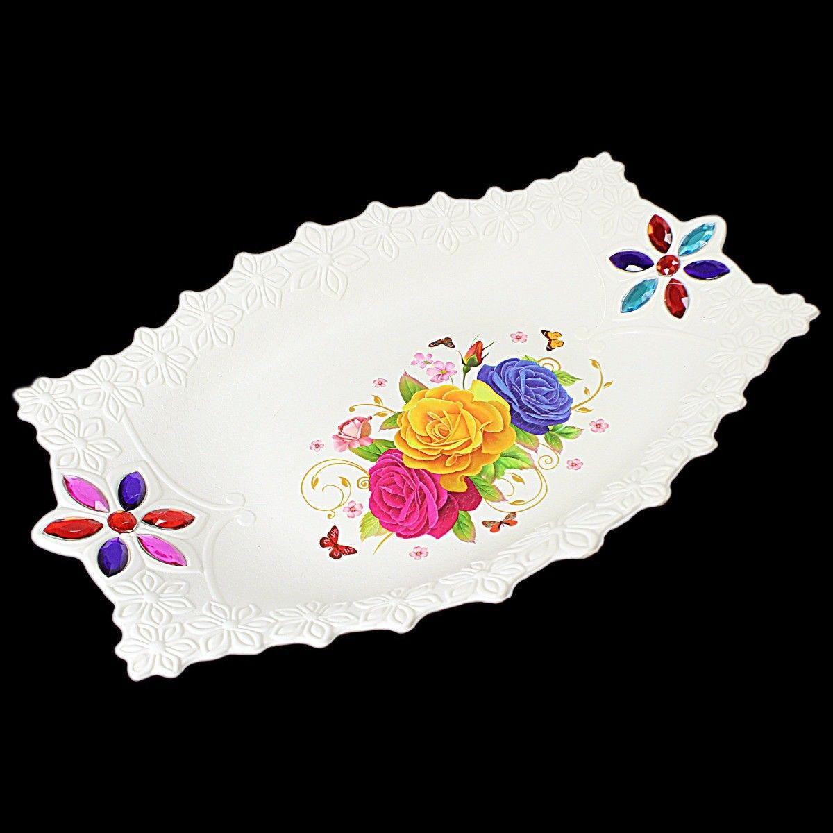 Floral & Fruit Jewelled Plastic Serving Trays 33cm x 23cm 3212 (Parcel Rate)