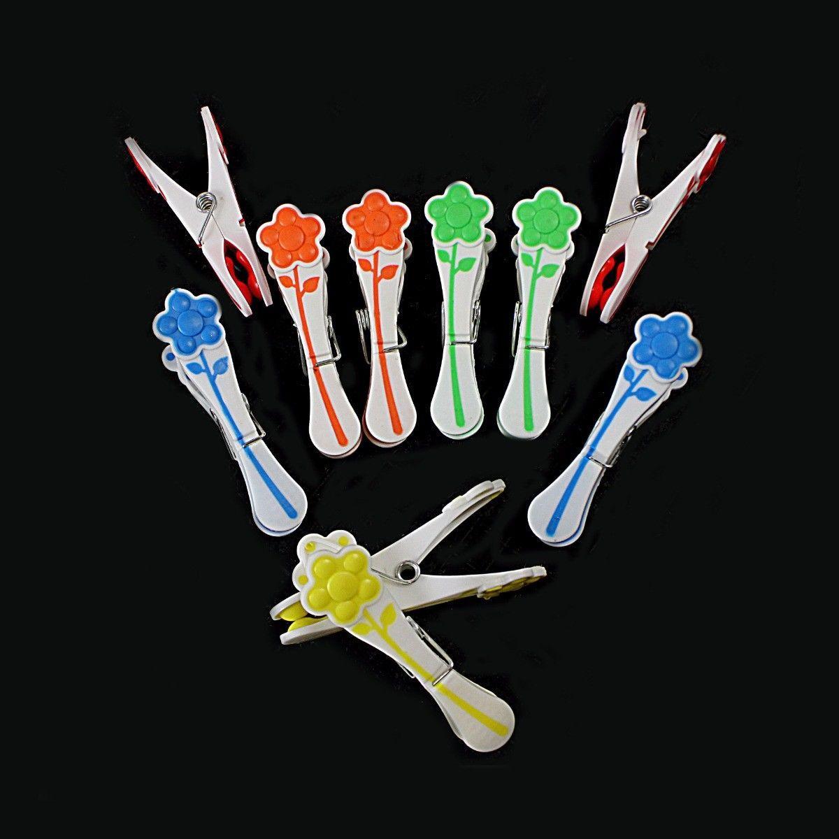 Pack Of 10 Clear / White Soft Grip Washing Pegs In Assorted Colours 8.5cm 0367 (Large Letters)