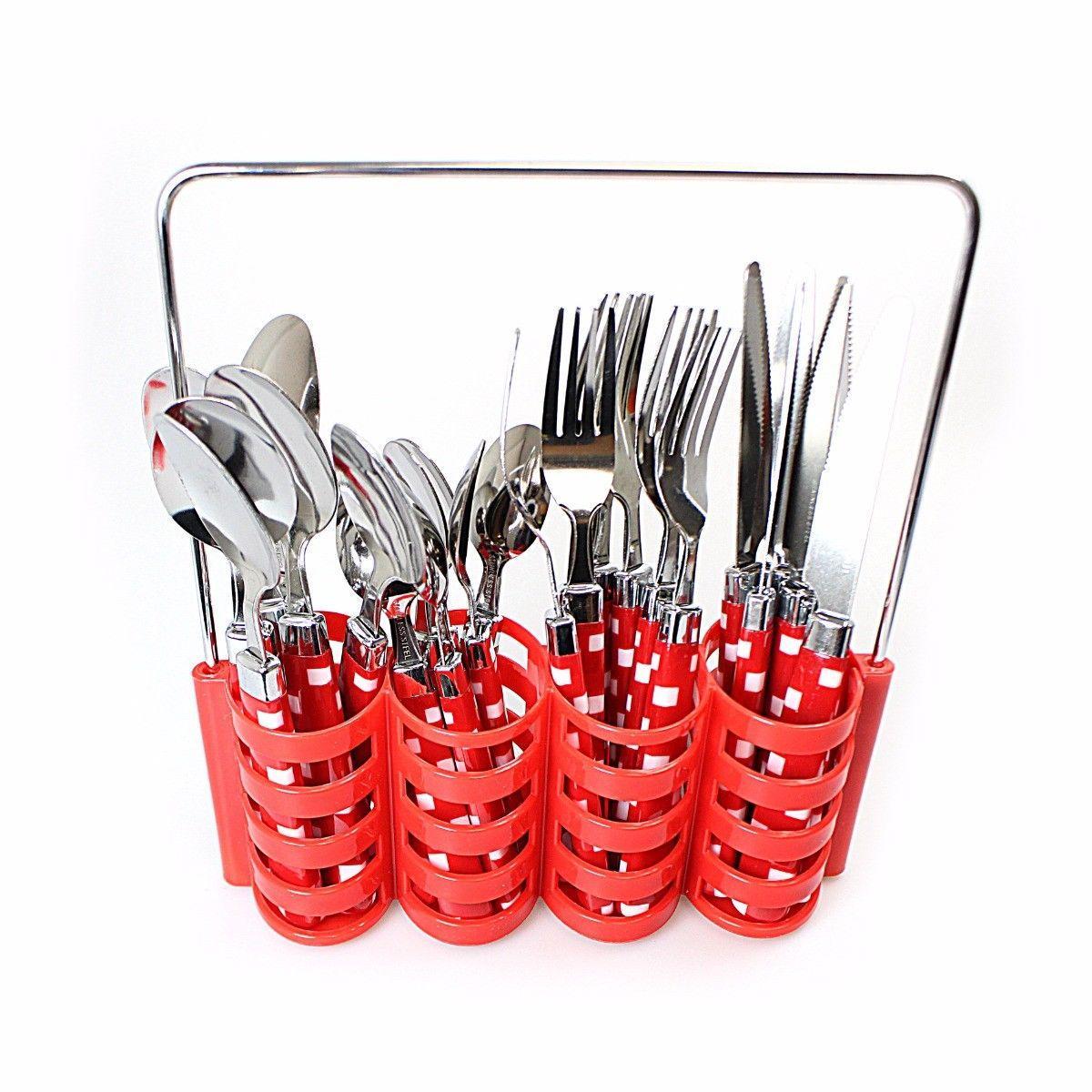 24PC Cubed Design Stylish Stainless Steel Cutlery Set In Steel Holding Rack 4186 (Parcel Rate)