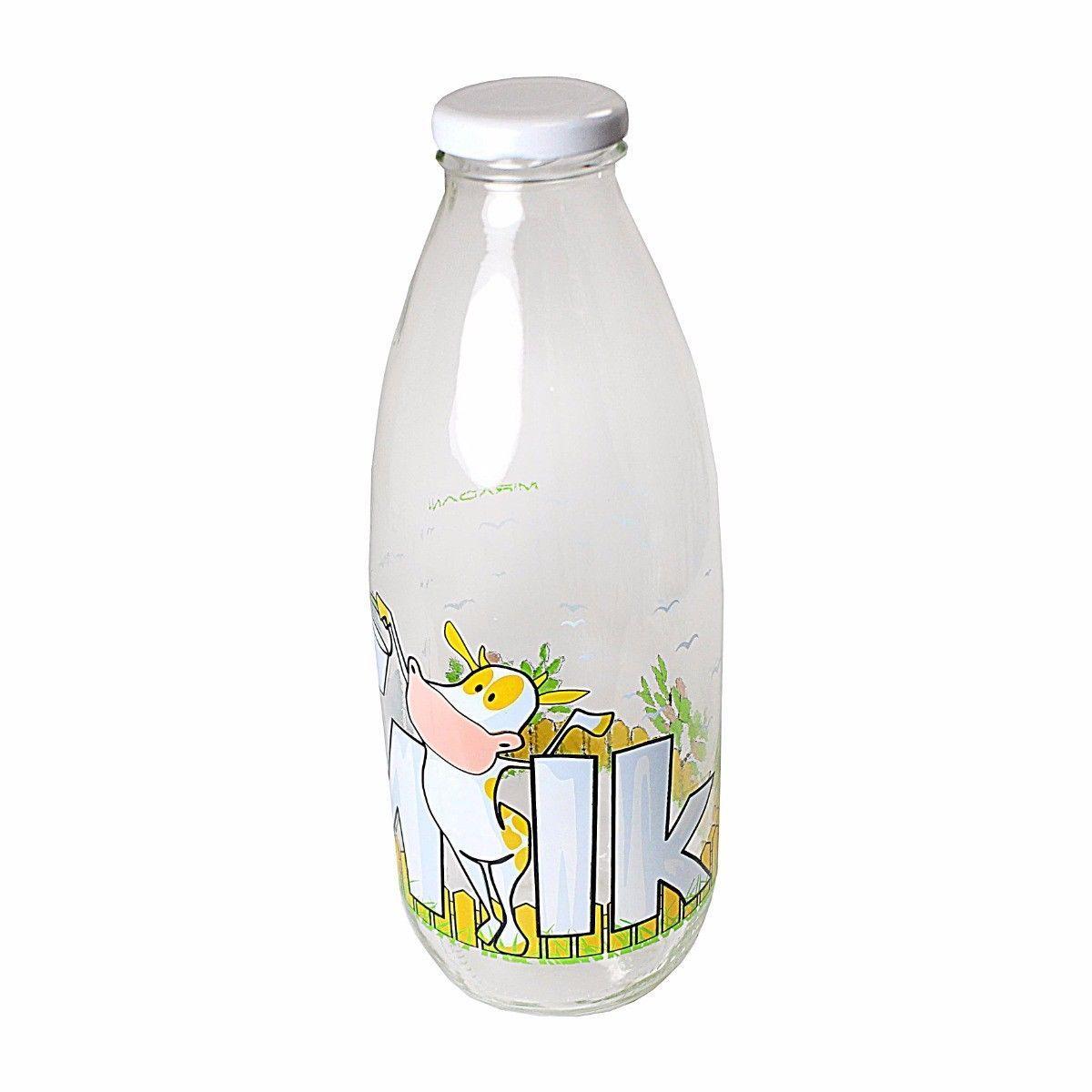 Clear Glass Decorated Fancy Milk Bottle With Plastic Lid 100cl M329 (Parcel Rate)