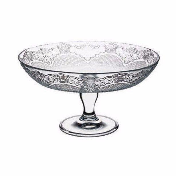 Elegant Lacy Footed Round Service Clear Glass Dessert Server 30cm Home 2951 (Parcel Rate)