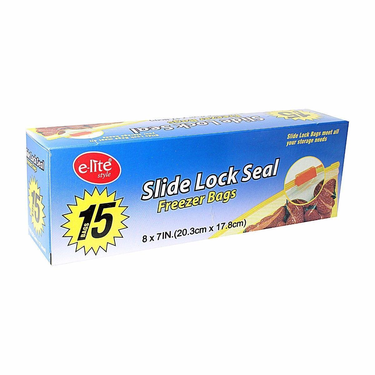 Pack Of 15 Slide Lock Seal Freezer Bags 20.3cm x 17.8cm Home Kitchen 0176 (Parcel Rate)