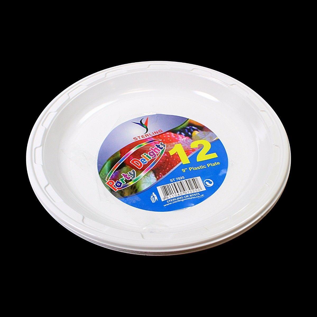 White Disposable Party Plates 9'' (23cm) Pack of 12 for Weddings BBQ & Events 7025 (Parcel Rate)