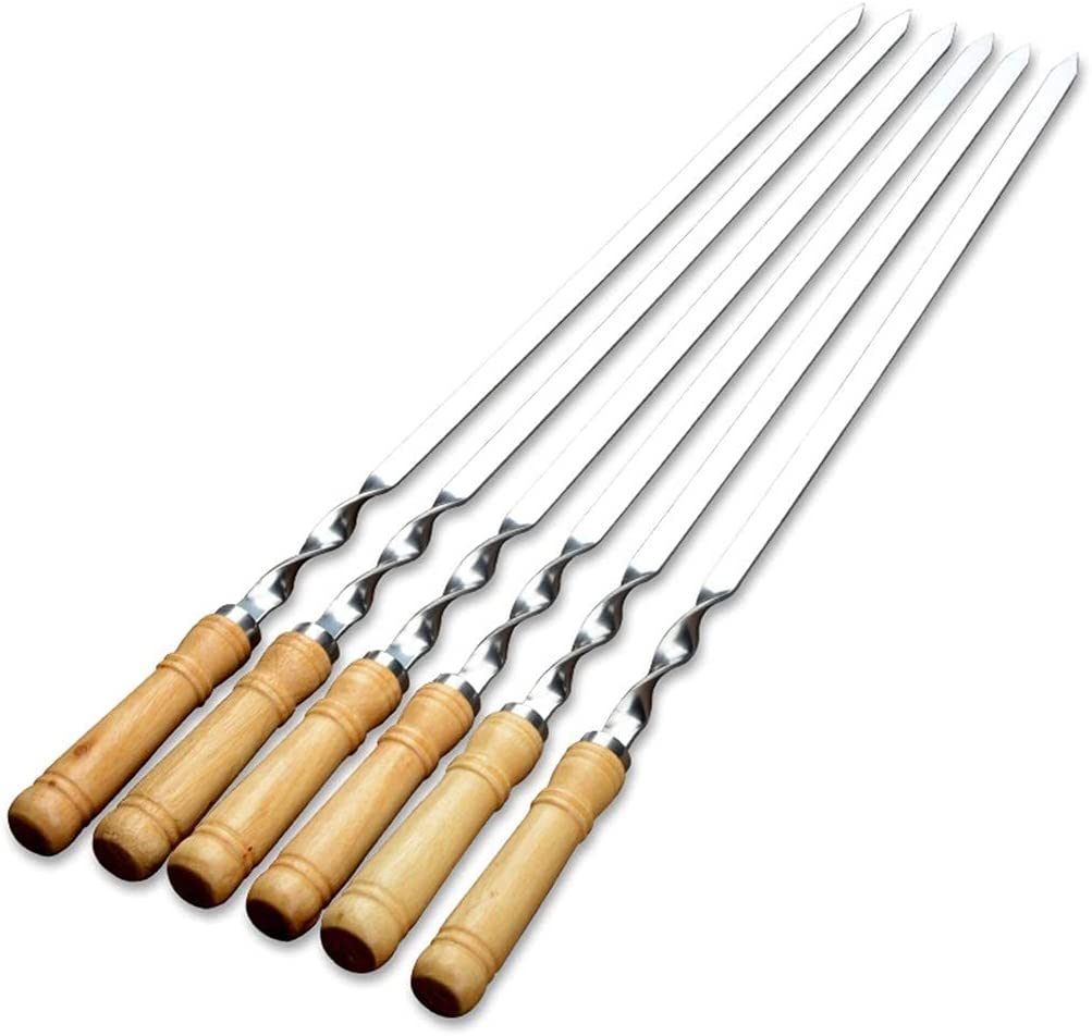 Twisted Metal BBQ Kebab Skewer Sticks 6pcs 46 cm Wooden Handle 7020 (Parcel Rate)