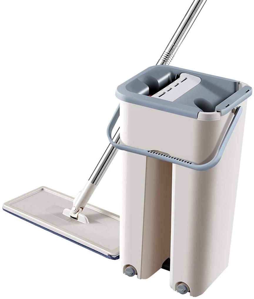 SQ Flat Mop Bucket Set Plastic 5L Cream Beige - Grey 10609 (Big Parcel Rate)