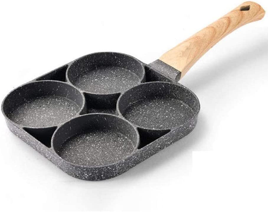 Metal Round Egg Frying Pan Square 4 Eggs Wooden Handle 7032 (Parcel Rate)