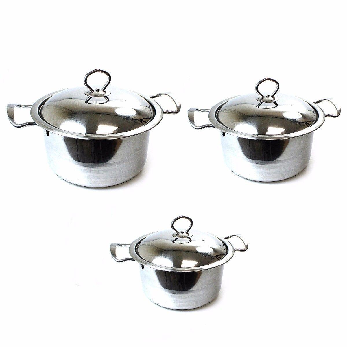 Stainless Steel Set Of 3 Pots For Kitchen Use 2355 (Parcel Rate)