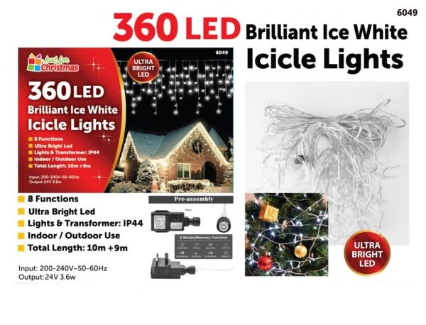 360LED Brilliant Ice White Icicle Lights 6049 (Parcel Rate)