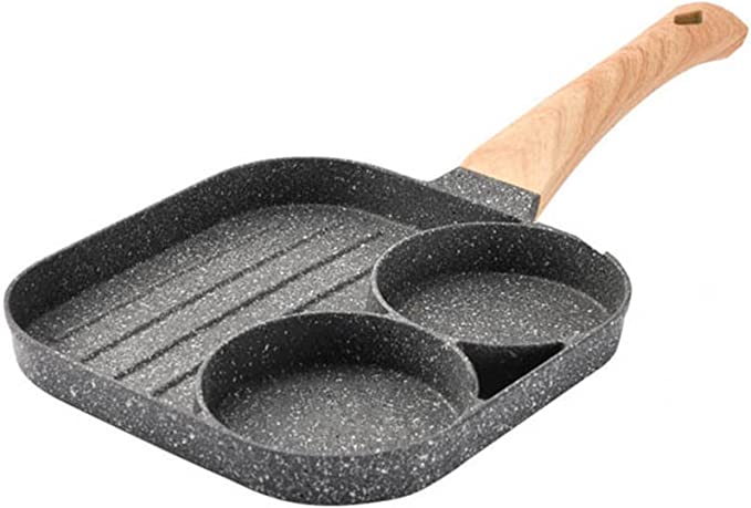 Metal Round Egg and Bacon Frying Pan Square 2 Eggs Wooden Handle 7031 (Parcel Rate)