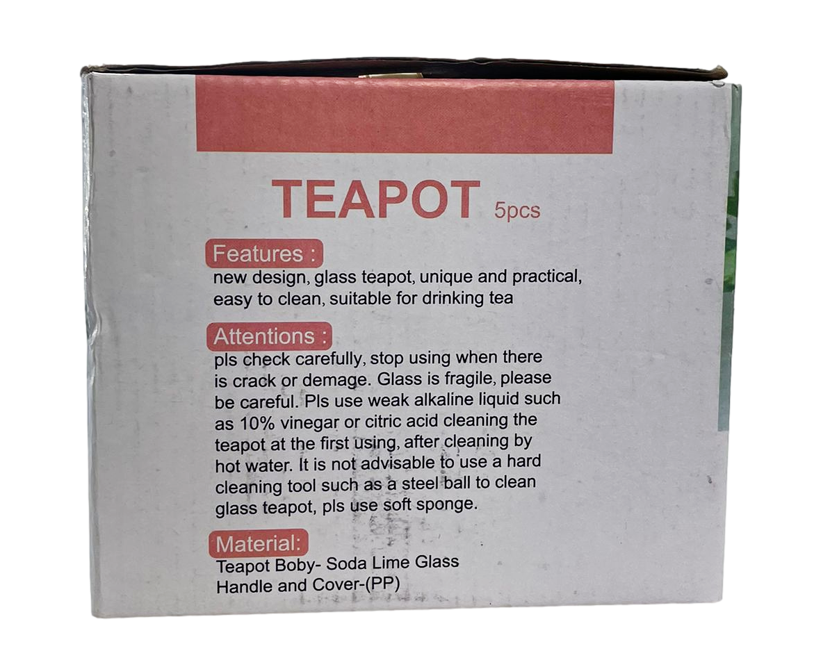 Glass Tea Pot Set Includes 4 Cups Home Kitchen 6670 (Parcel Rate)