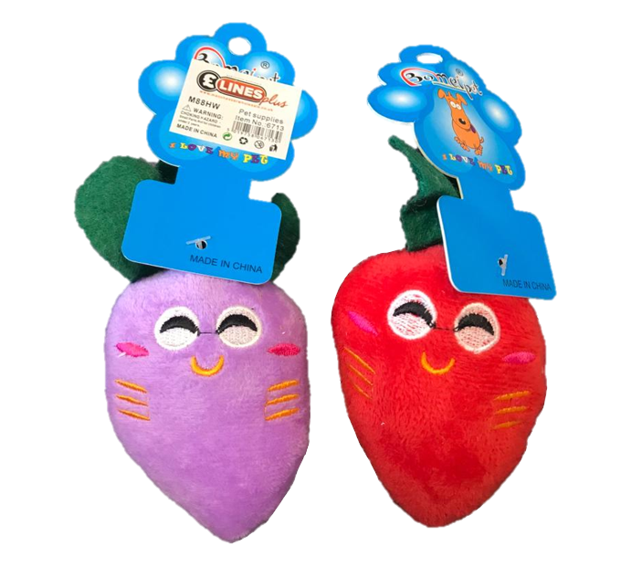 Squeaky Dog Soft Toy Carrot 13 cm Assorted Colours Orange/Red/Purple 6713 (Parcel Rate)