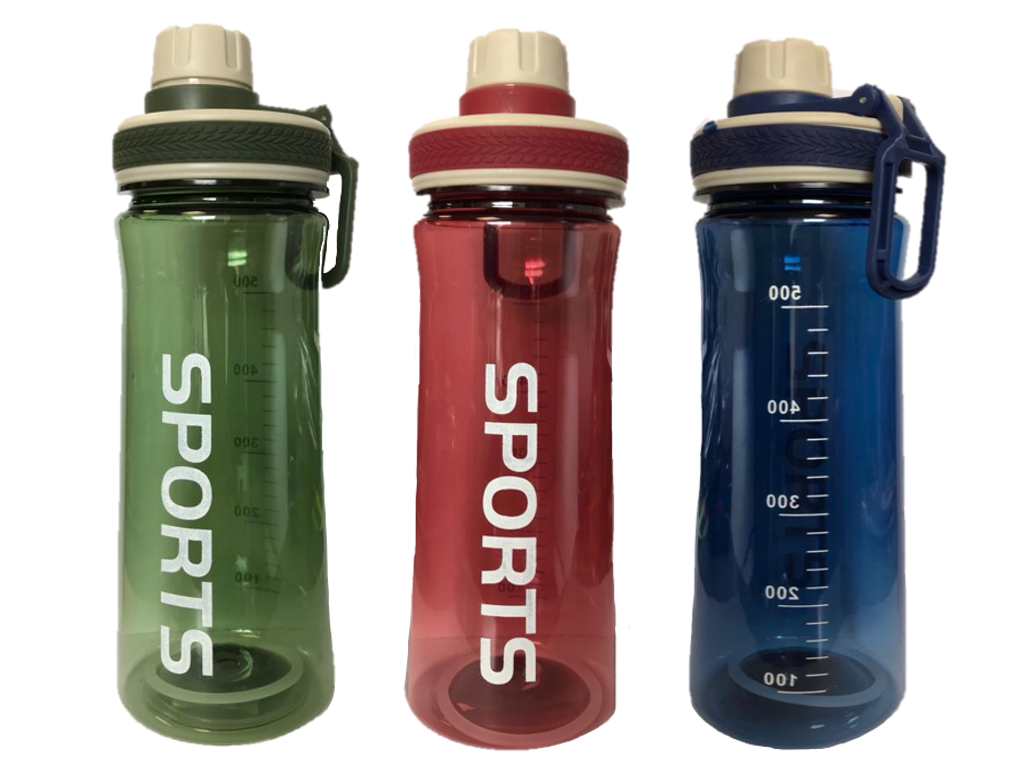 Plastic Sports Gym Drinking Bottle 600 ml 22 x 8 cm Assorted Colours 7216 (Parcel Rate)