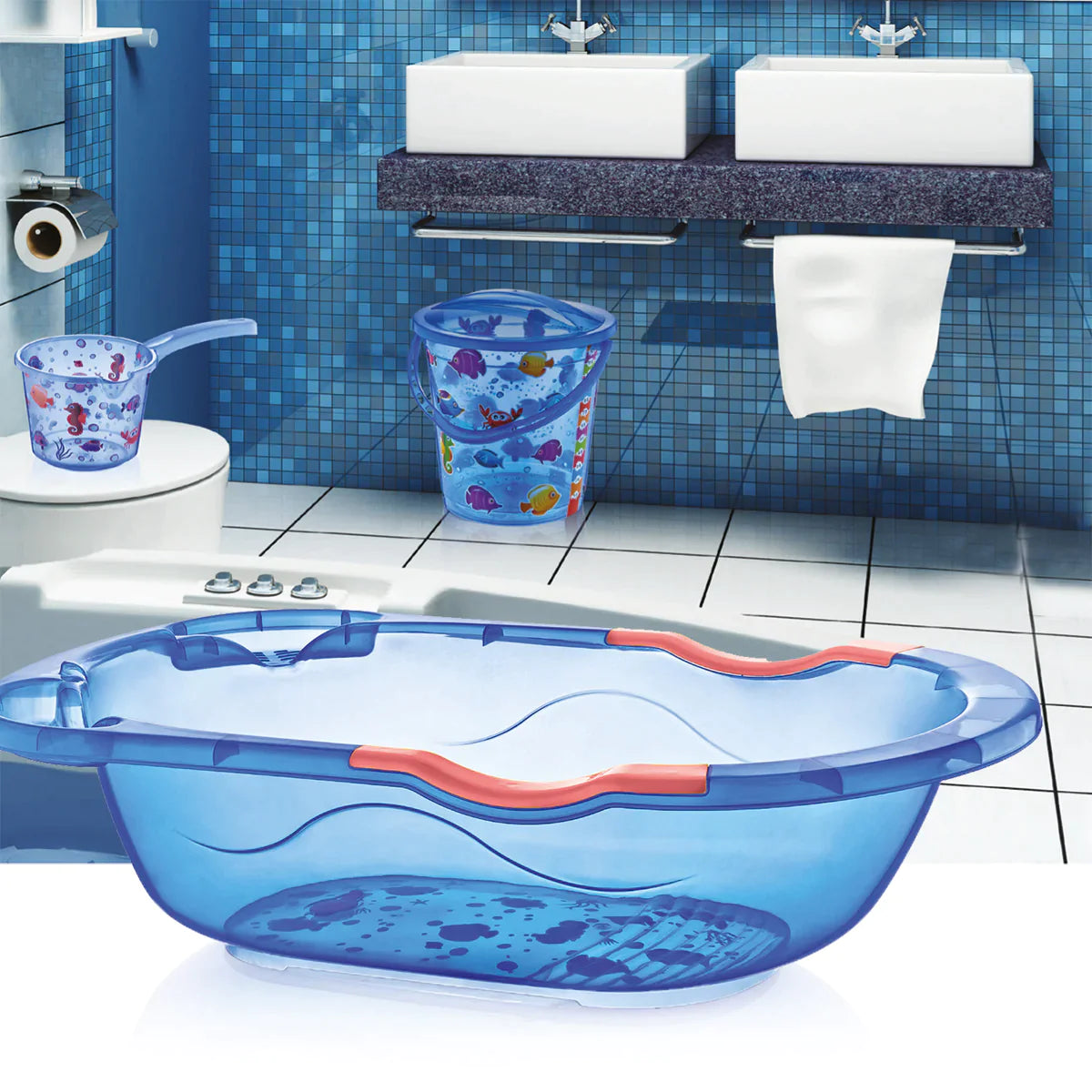 Transparent Afacan Baby Bath Tub (Drain Hole) Assorted Colours 35L 80 x 48 x 21 cm CM216 (Big Parcel Rate)