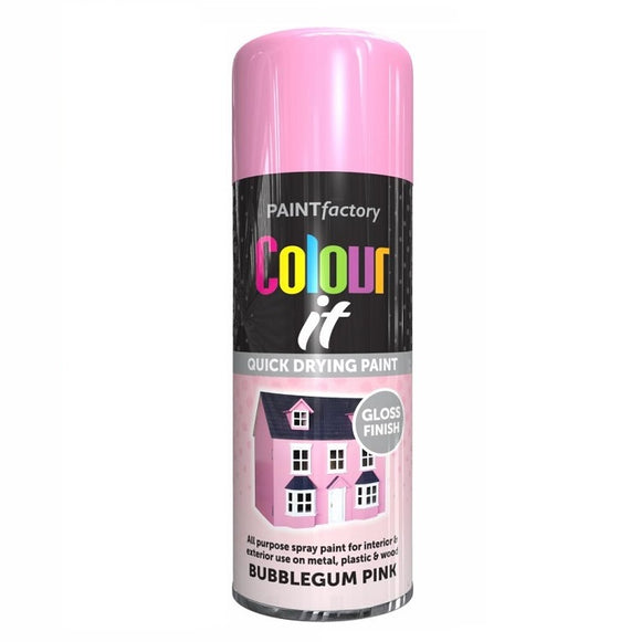Paint Factory Colour It Spray Paint Bubblegum Pink Gloss 400ml 2681 (Parcel rate)
