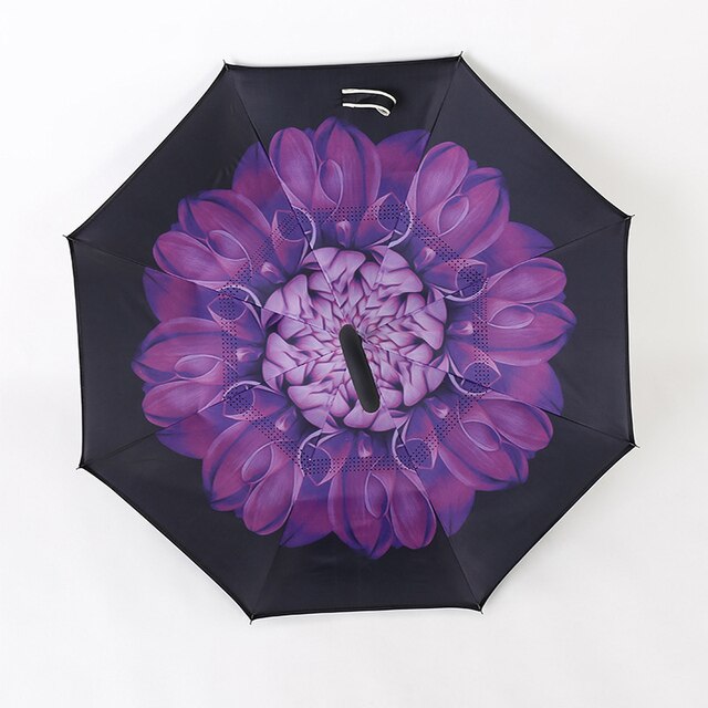 Reverse Inverted Double Layer Umbrella C Handle 80cm Assorted Designs 6550