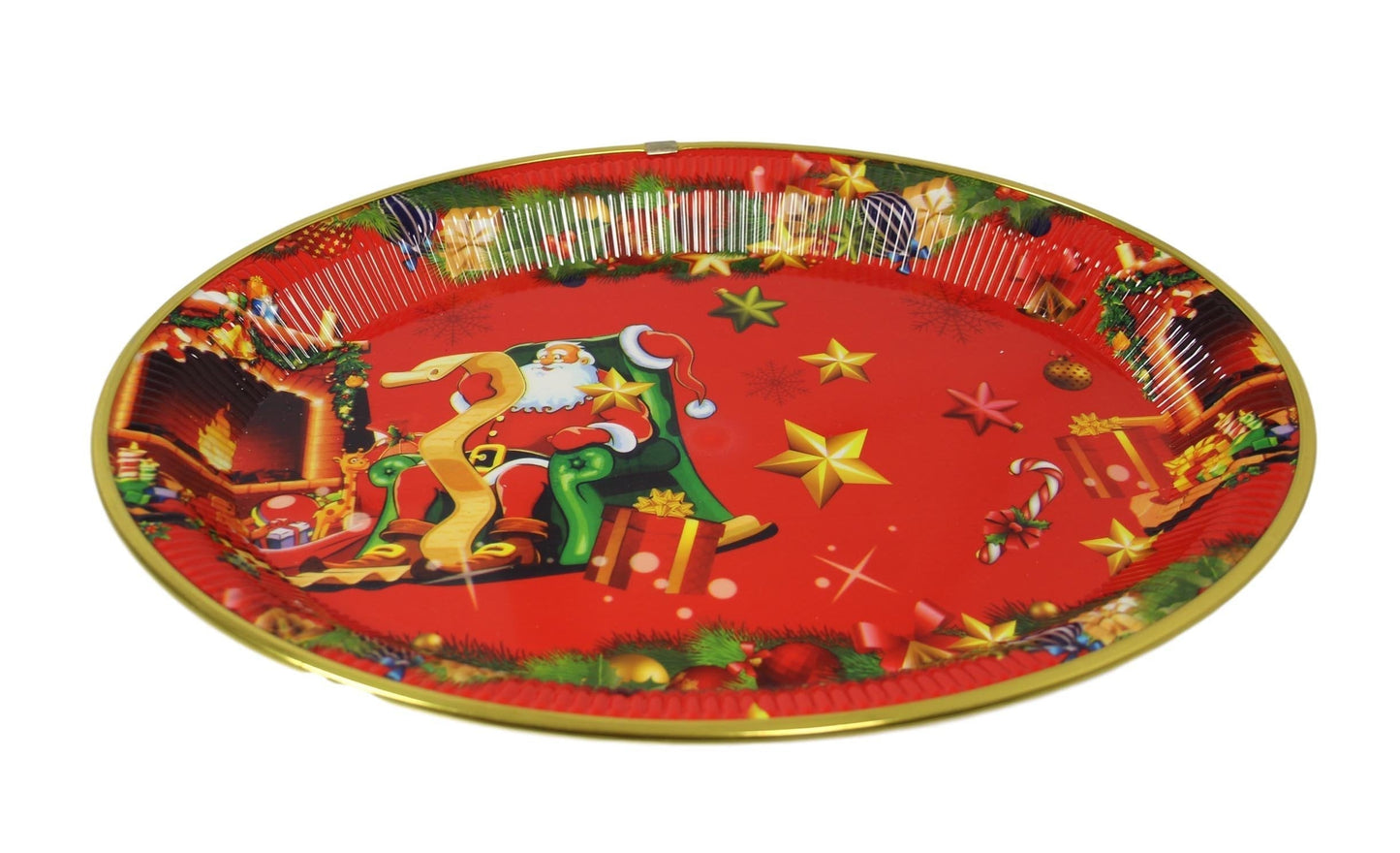 Oval Shaped Christmas Rich Red Plastic Plate/ Tray 28cm x 38cm 4786 (Parcel Rate)