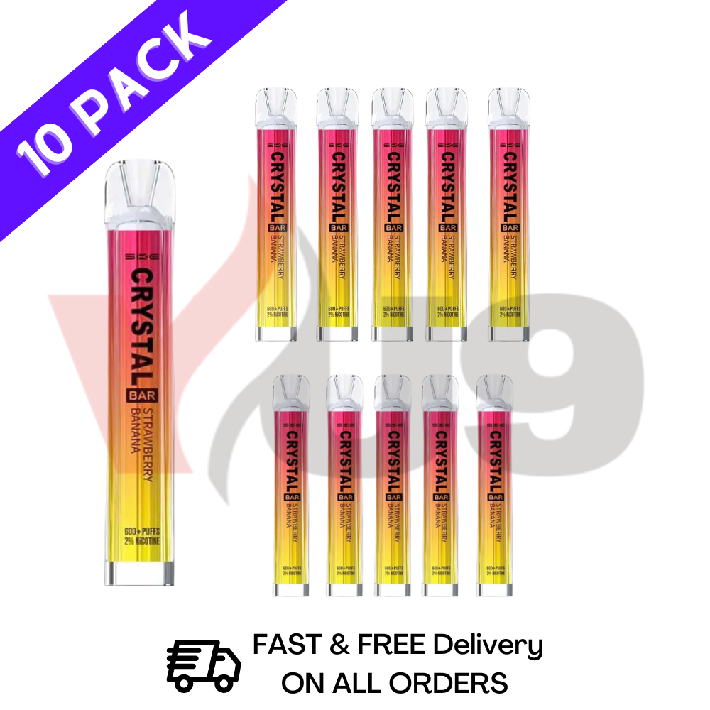 Strawberry Banana Crystal Bar VAPE SKE 10 Pack Multipack 600 Puff Device Bulk Wholesale - VU9 Wholesale