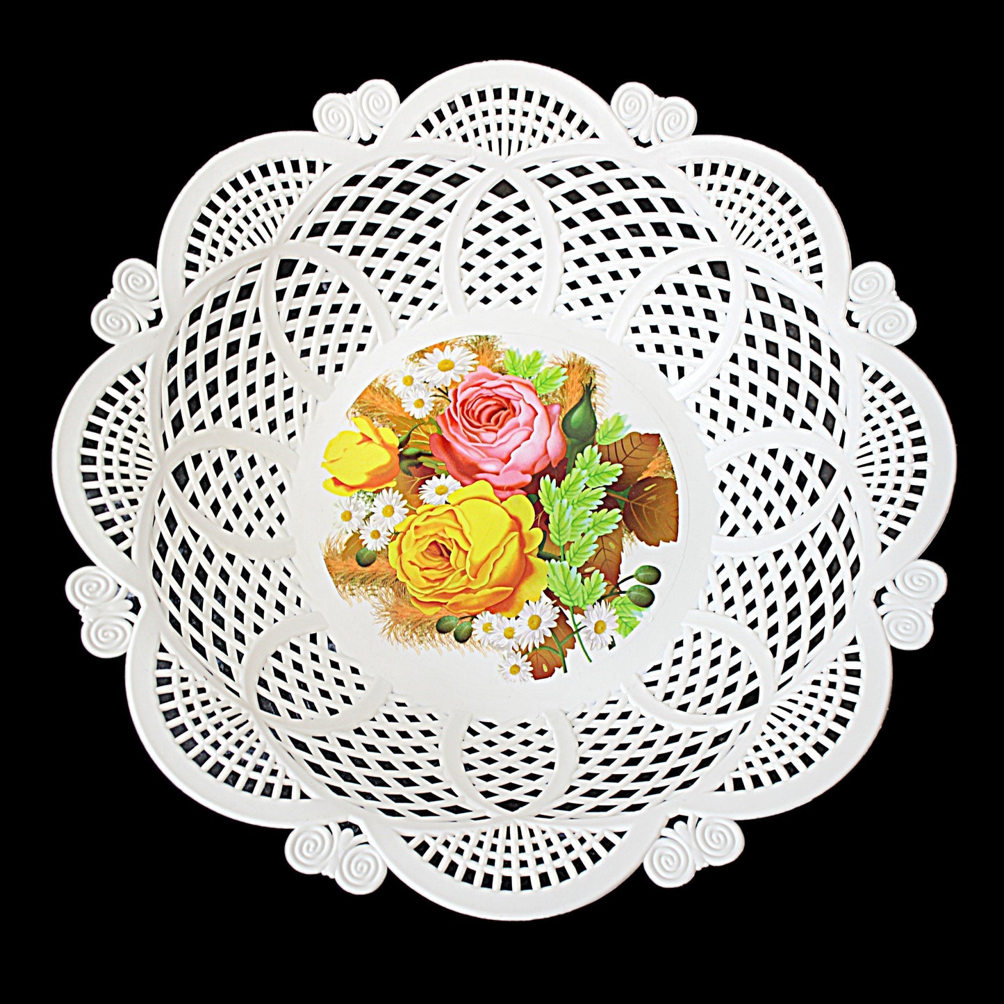 Fancy Floral Plastic Serving Dish Tray Curved Edges 30cm 3214 (Parcel Rate)