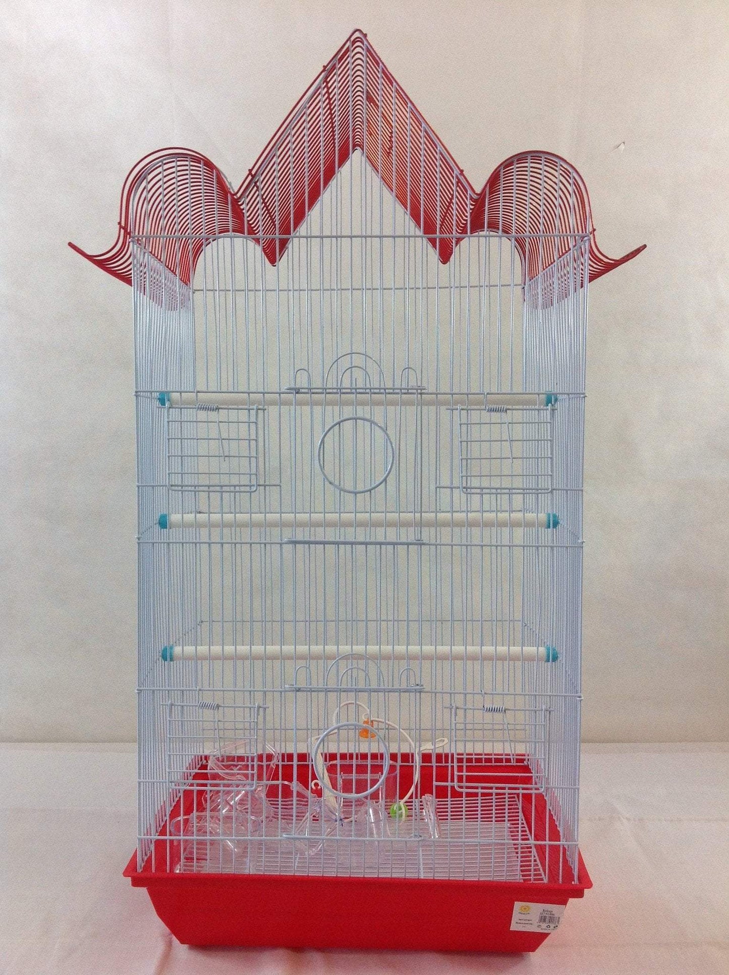 Bird Beautiful Tall Metal / Plastic Bird Cage With Plastic Bottom and 3 Shelves 68 x 43cm Assorted Colours Random Sent 0086 (Big Parcel)