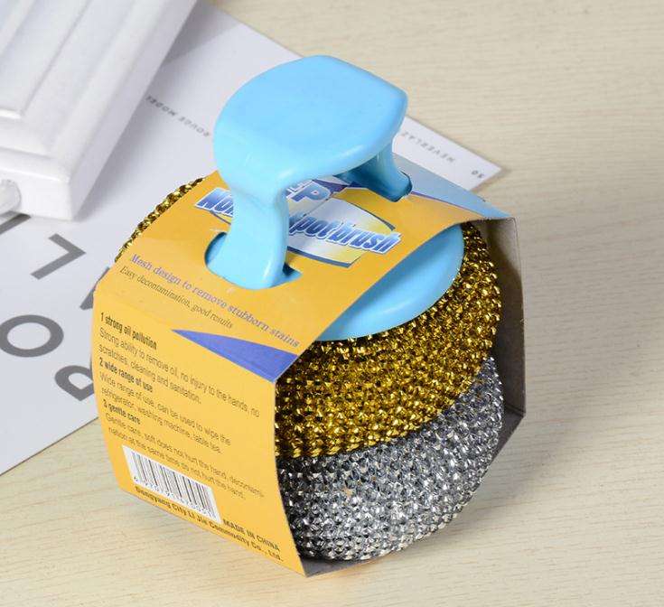 Kitchen Steel Scourers with Handle 2pcs 3.5 x 8 cm Assorted Colours 6974 (Parcel Rate)